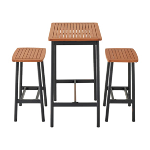 Set complet table de bar extérieur + 2 tabouret bois d'eucalyptus couleur anthracite anticorrosion IPIRA