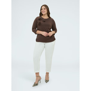 Fiorella Rubino - T-shirt in jersey con applicazioni floreali - Marrone