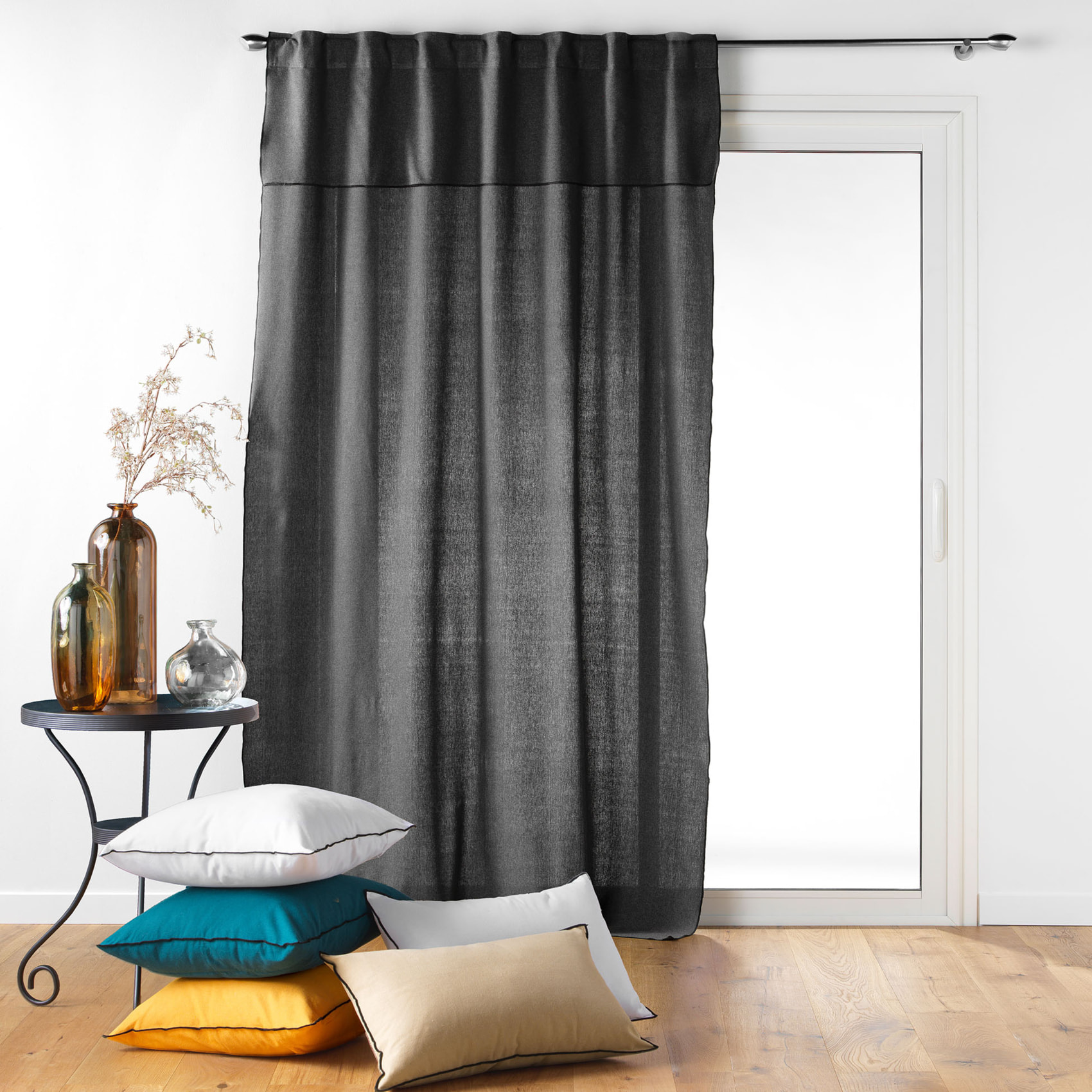 Rideau voilage surfilé passants cachés - Gris anthracite