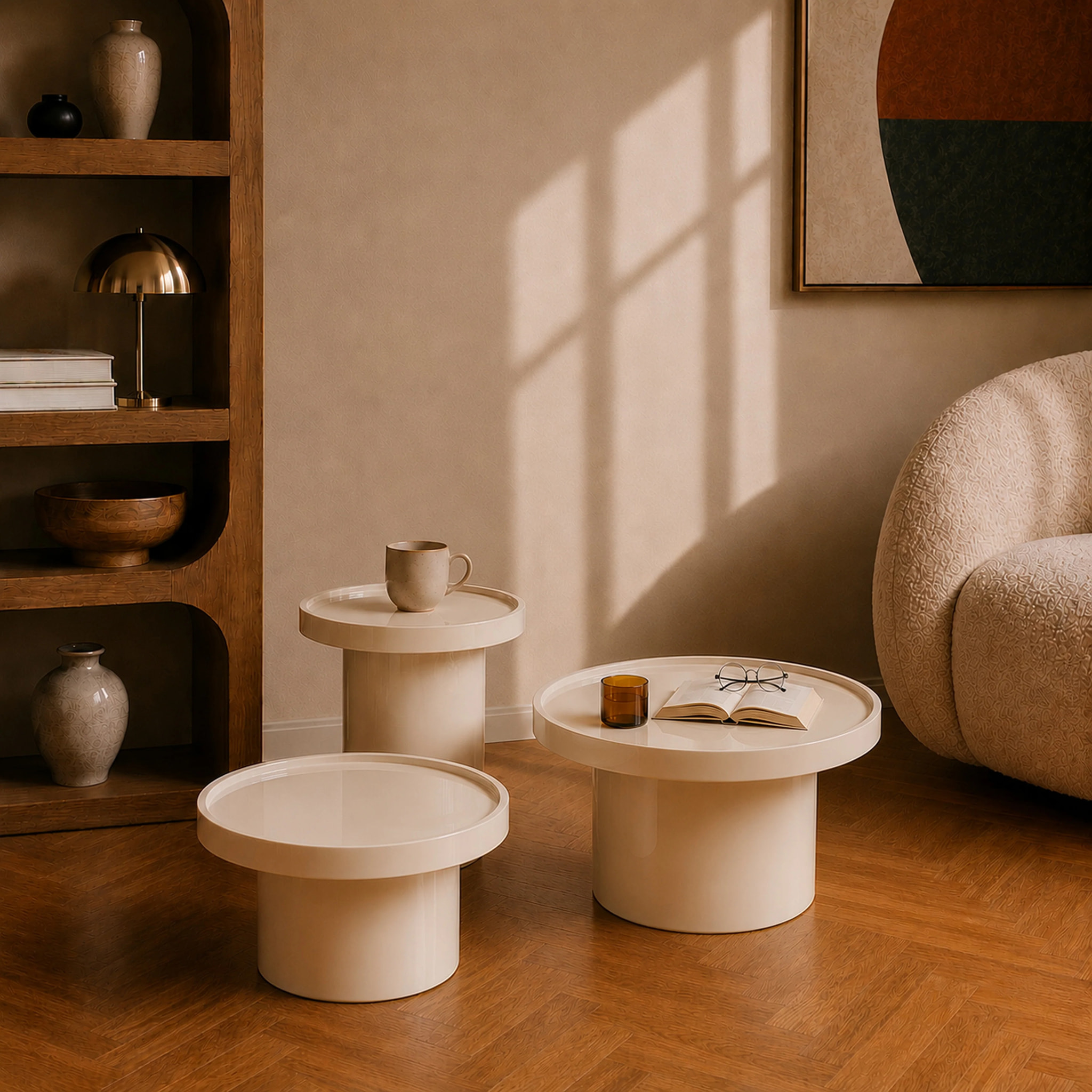 Table d'appoint laquée blanche en MDF, D40 cm - Nora