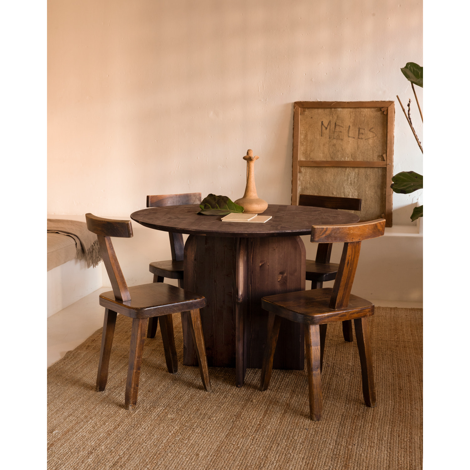 Table à manger ronde en bois massif ton noyer 110cm Hauteur: 75.2 Longueur: 110 Largeur: 110