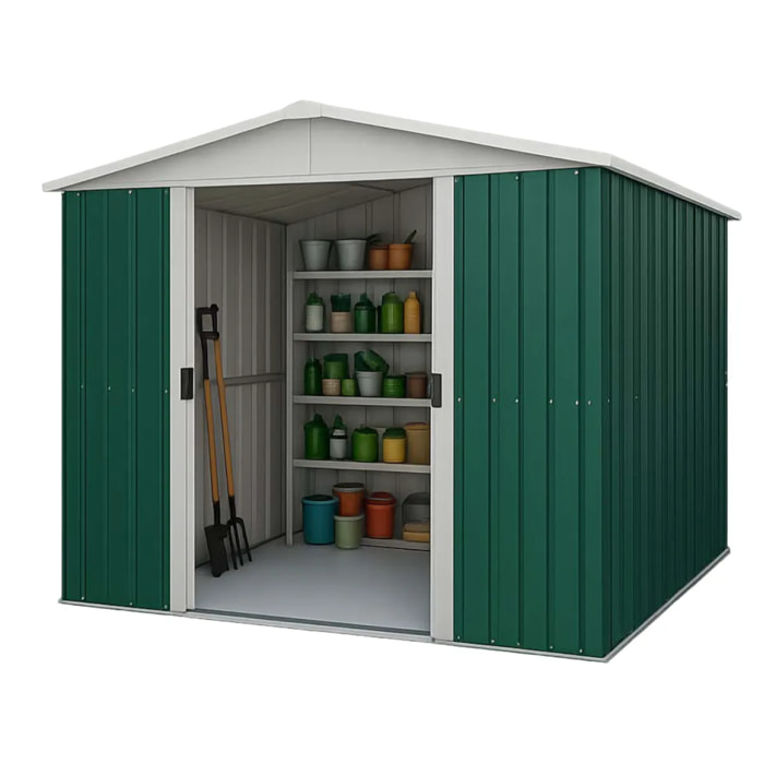 Abri de jardin métal vert Yardmaster 4,68 m² + kit d'ancrage