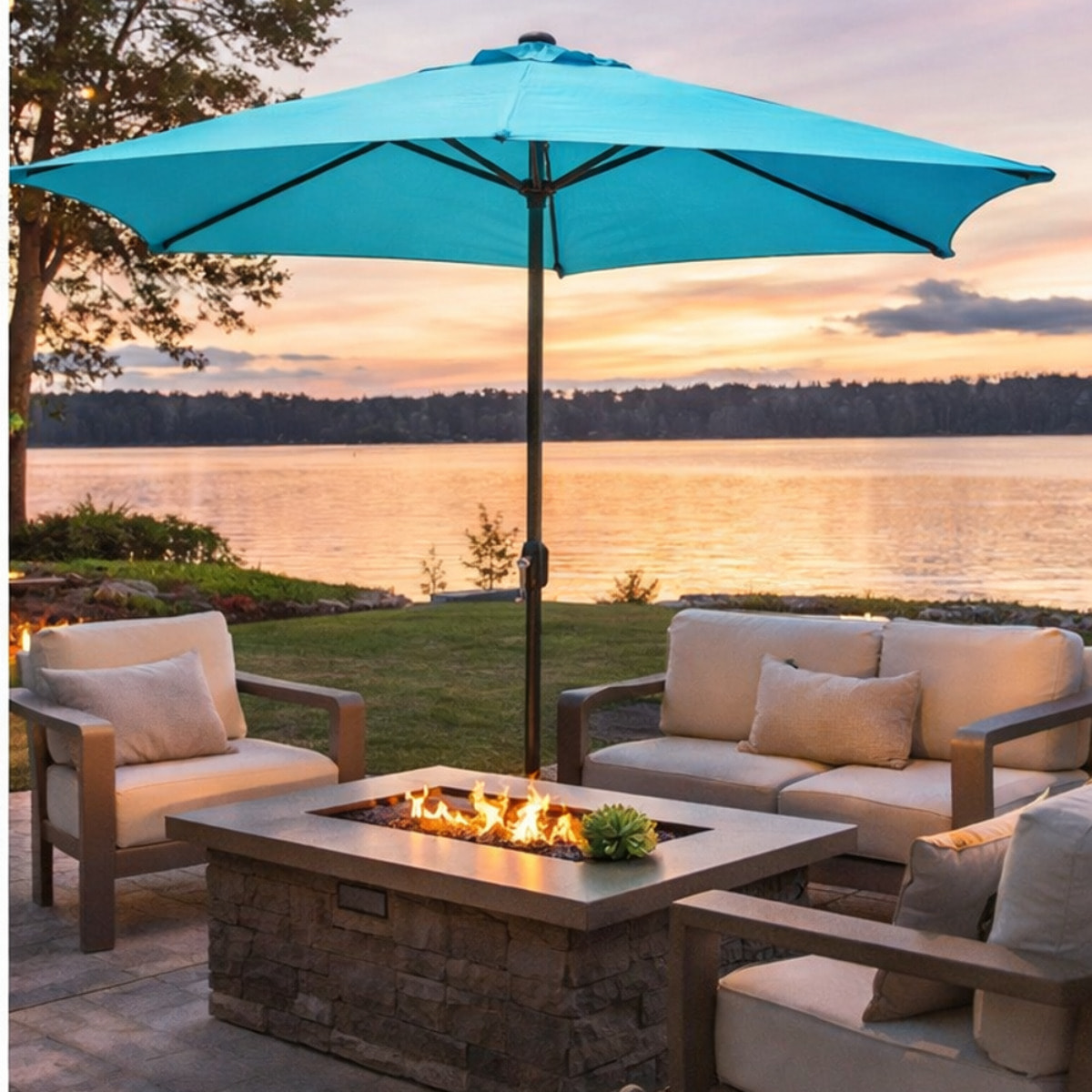 Parasol gris rond 2,94 x 2,94 m PORTO