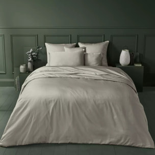 Housse de couette satin de coton uni beige Ava uni taupe