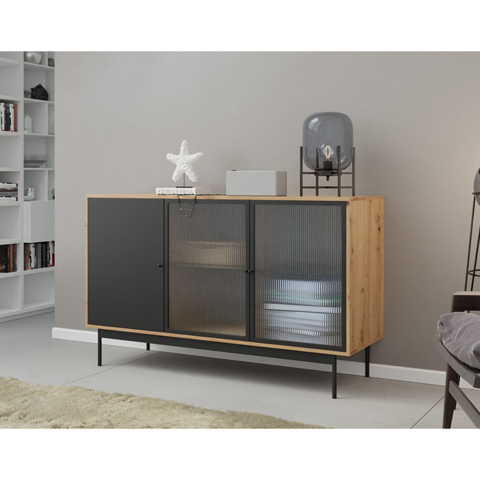 Lamia - buffet bas - effet bois et noir - 3 portes - 148 cm - Noir / Bois