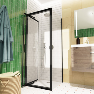 TEX-C ensemble porte compact/paroi 100x90cm anticalcaire avec profilés noir mat (SATTEXC100S90C)