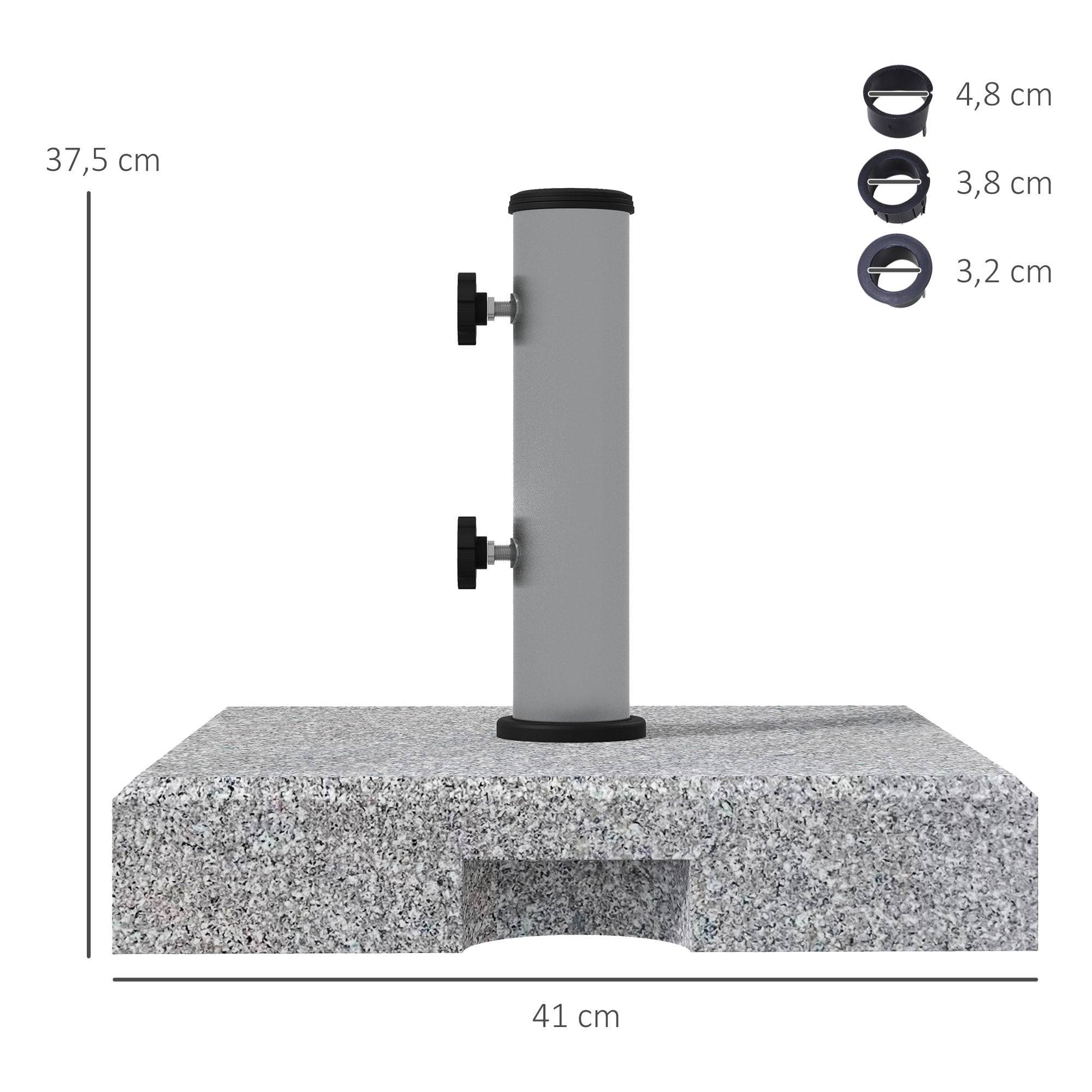 Pied de parasol - Base de lestage en granite carré 28 Kg 2 roulettes poignée