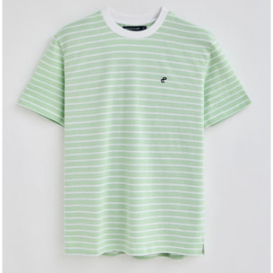 Camiseta de rayas color menta y beige con monograma bordado