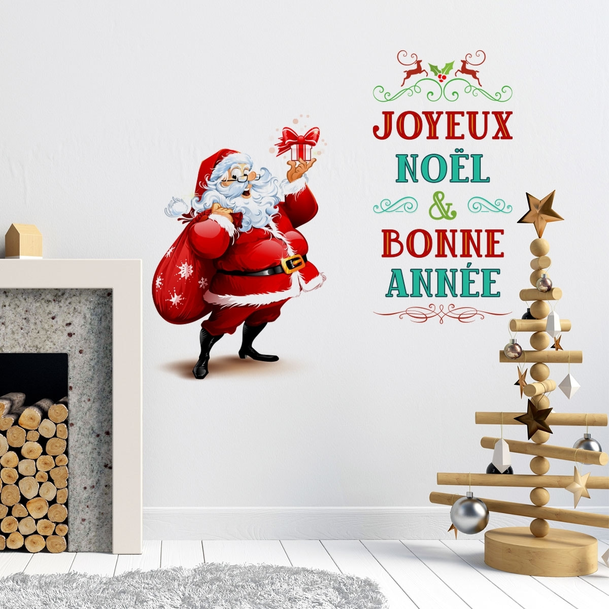 Sticker Noël père noël joyeux noël et bonne année - Autocollants stickers adhésifs noël - décoration fêtes