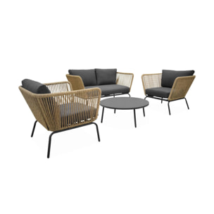 Salon de jardin bas résine tressée effet corde 4 places SINGAPOUR