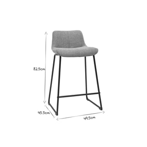 Tabourets de bar en tissu effet velours texturé vert céladon et métal noir H65 cm (lot de 2) BOOST