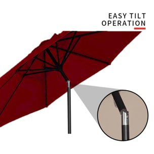 Ombrellone Da Giardino A Manovella Parasole Balcone Air Vent Inclinazione Regolabile Anti UV Impermeabile Mare Spiaggia Piscina Terrazzo 2.7 M Rosso