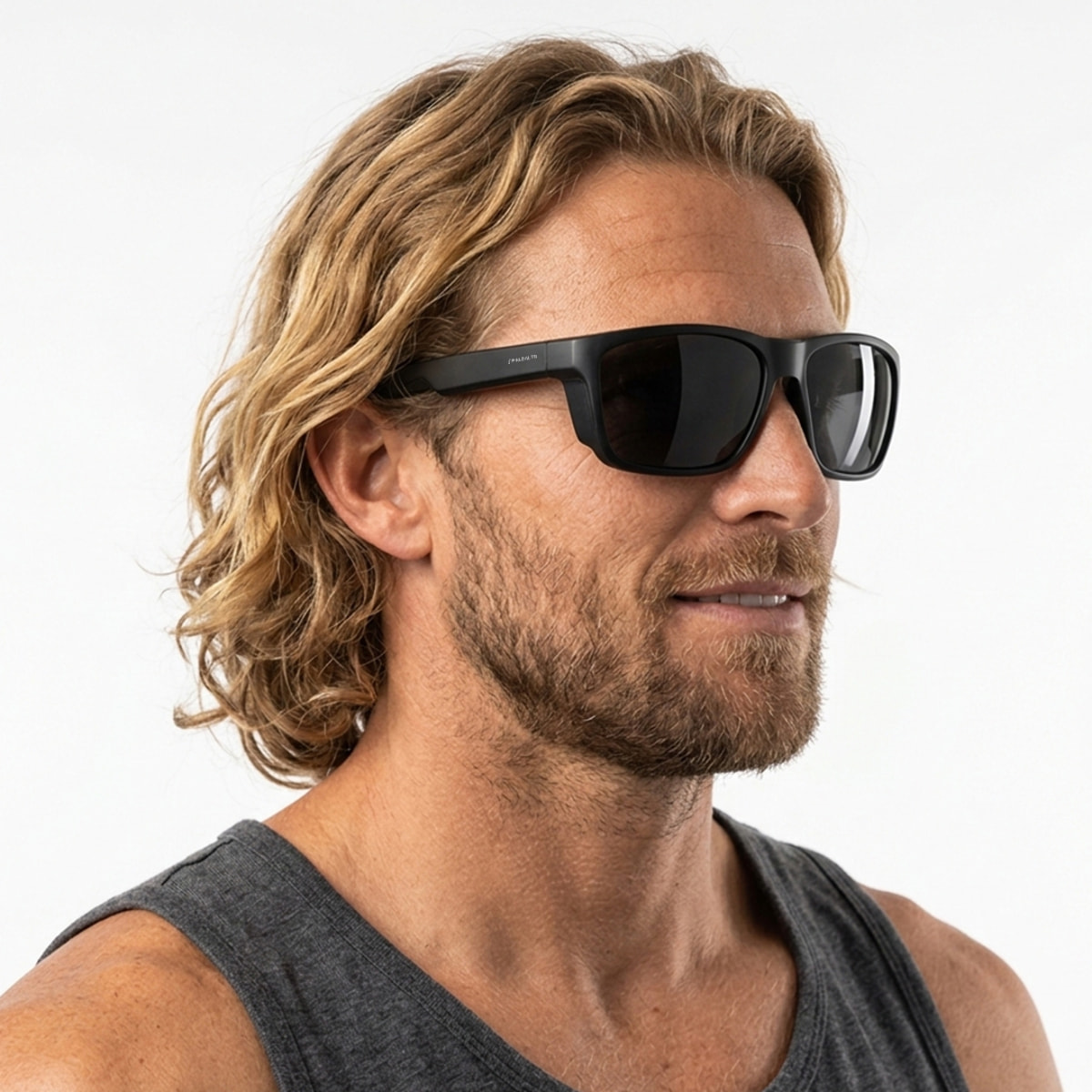 Gafas PALOALTO modelo KITESURF en color Montura negra mate con lentes polarizadas ahumadas.