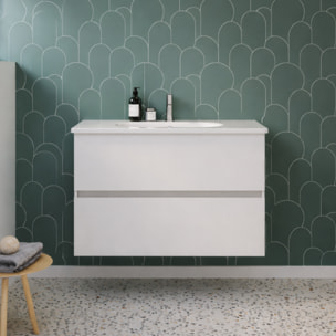 Meuble de salle de bain simple vasque 100 cm Joline blanc mat