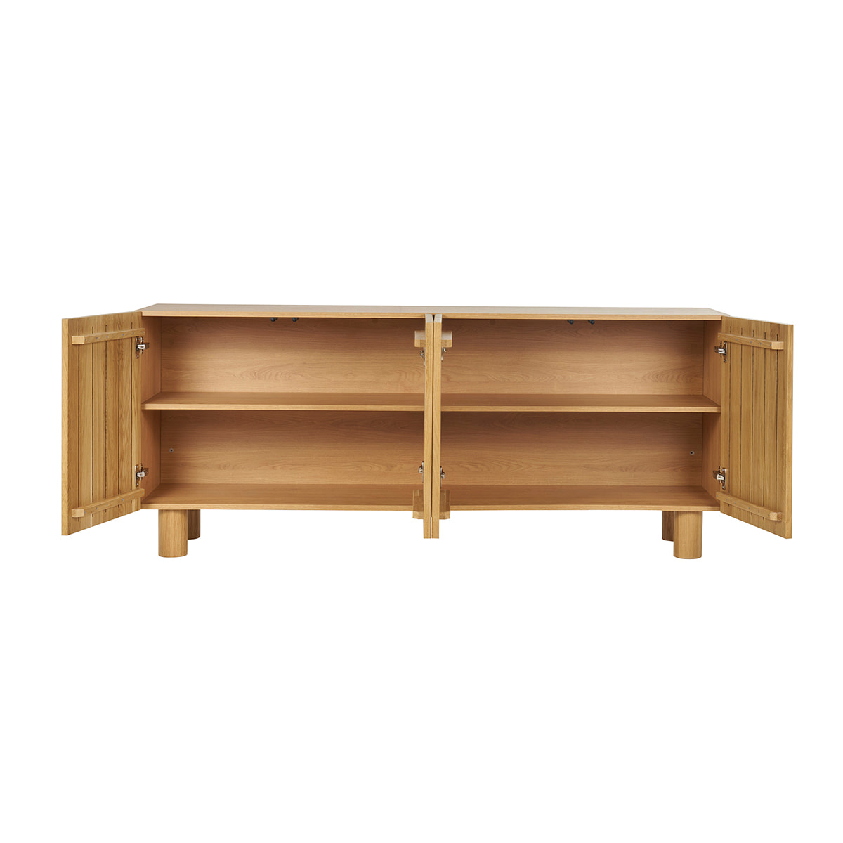 Buffet design en bois clair chêne massif gravé 4 portes L180 cm GOSHI