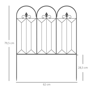 Vallas de Jardín 305x79,5 cm Set de 5 Vallas Decorativas para Jardín de Metal Combinación Libre Barrera para Animales para Patio Césped Negro