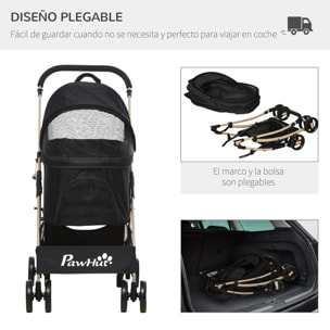 3 en 1 Cochecito para Mascotas Carrito para Perros y Gatos Desmontable Bolsa de Transporte Plegable con Cesta de Almacenaje y Frenos Tela Oxford 600D Carga 15 kg 82x49,5x98 cm Negro