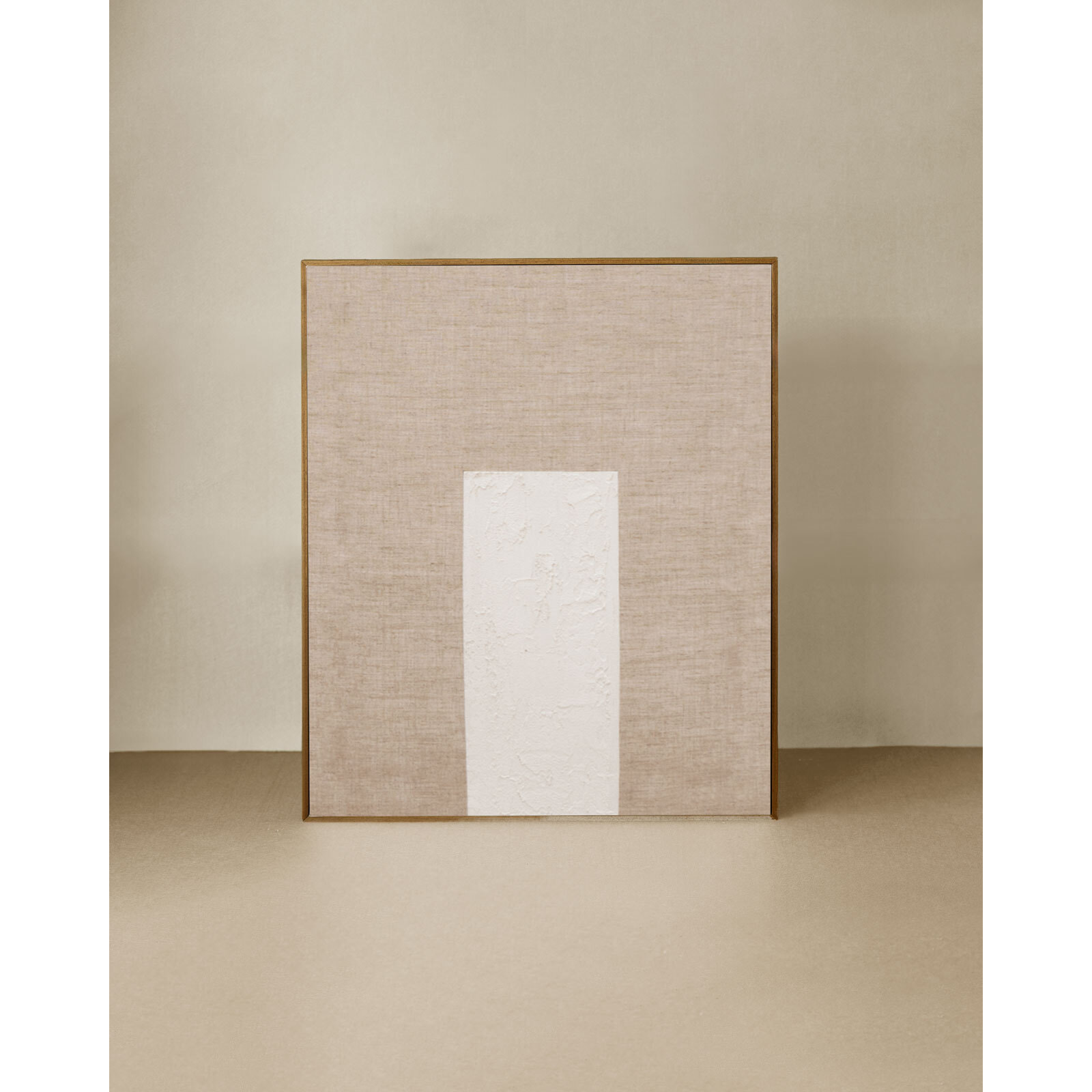 Tableau beige et blanc décoratif sur lin avec cadre en bois peint à la main à la peinture à l'huile en différentes tailles