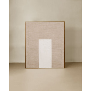 Tableau beige et blanc décoratif sur lin avec cadre en bois peint à la main à la peinture à l'huile en différentes tailles