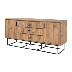 Credenza Dgramign, Buffet da soggiorno, Madia da salotto, Dispensa da cucina, 180x45h80 cm, Quercia e Nero