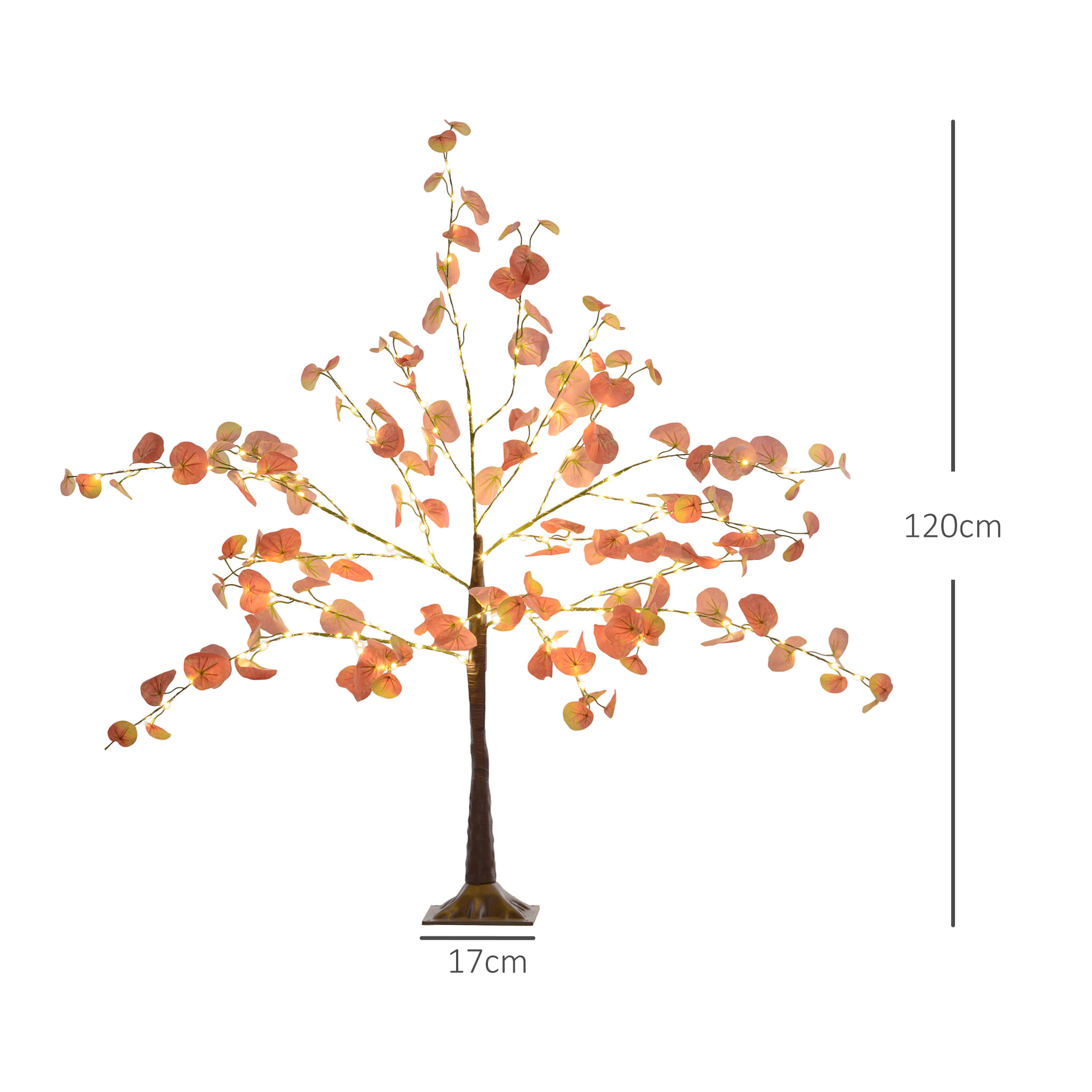 Árbol de Eucalipto Otoñal Artificial 120 cm Lámpara de Árbol con 175 Luces LED y Base Decoración Navidad para Interiores y Exteriores Naranja