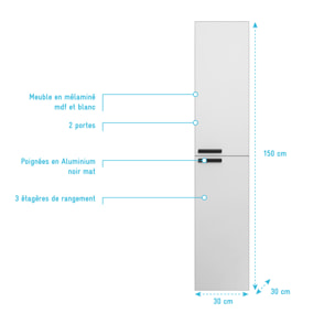 Colonne Blanche 30x30x150 cm - Bois MDF Blanc Brillant - BOX-IN