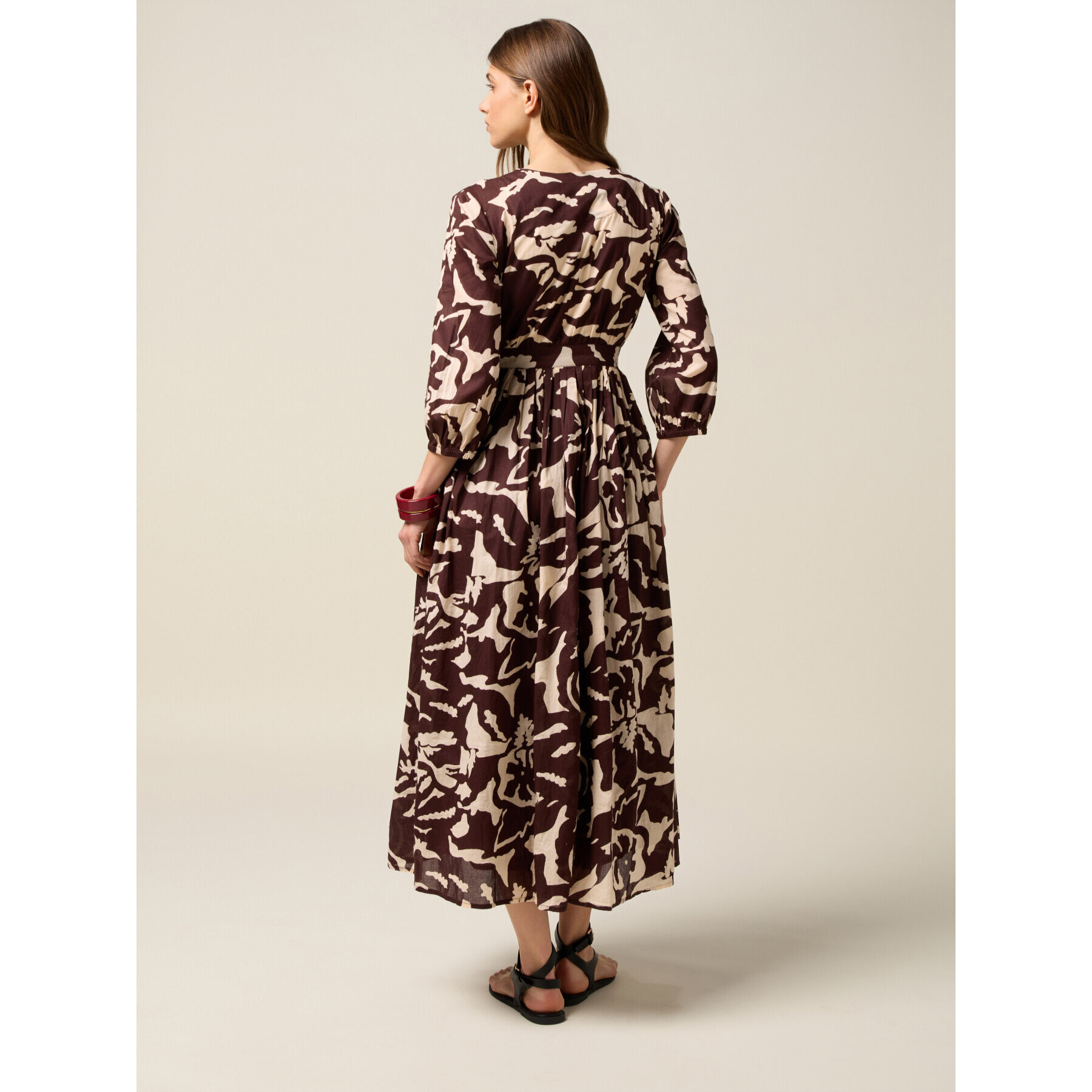 Oltre - Camisa midi de algodón estampada - Marrón