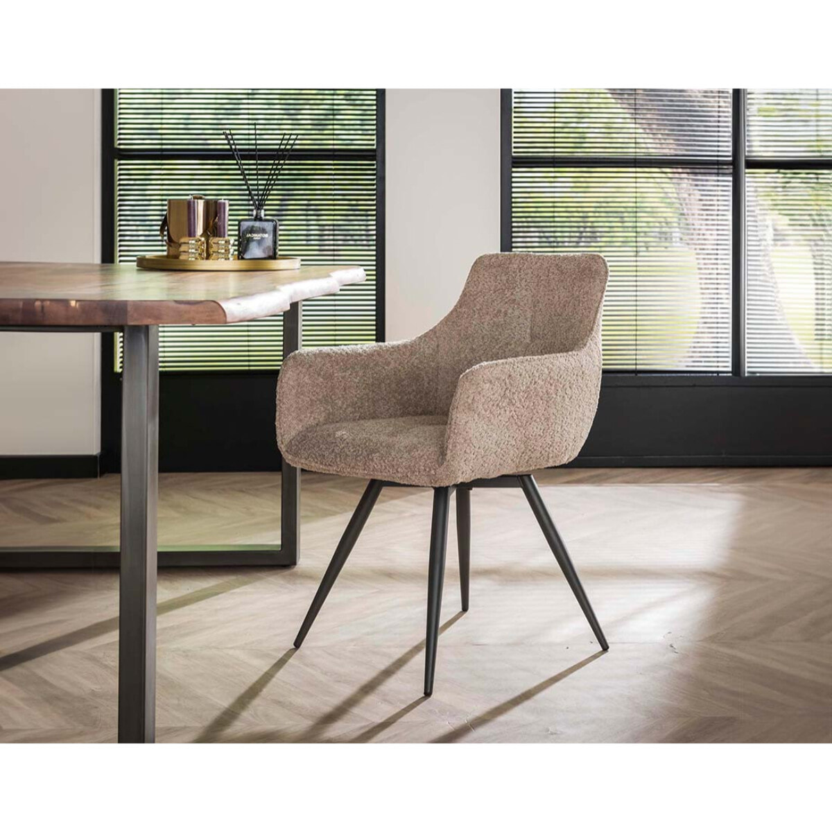 Boha - lot de 2 fauteuils pivotants - en tissu bouclette sable - Sable