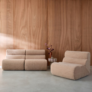 Lot de 3 chauffeuses tissu effet alpaca beige 1 place - L 81 x P 99 x H 75cm - Nova