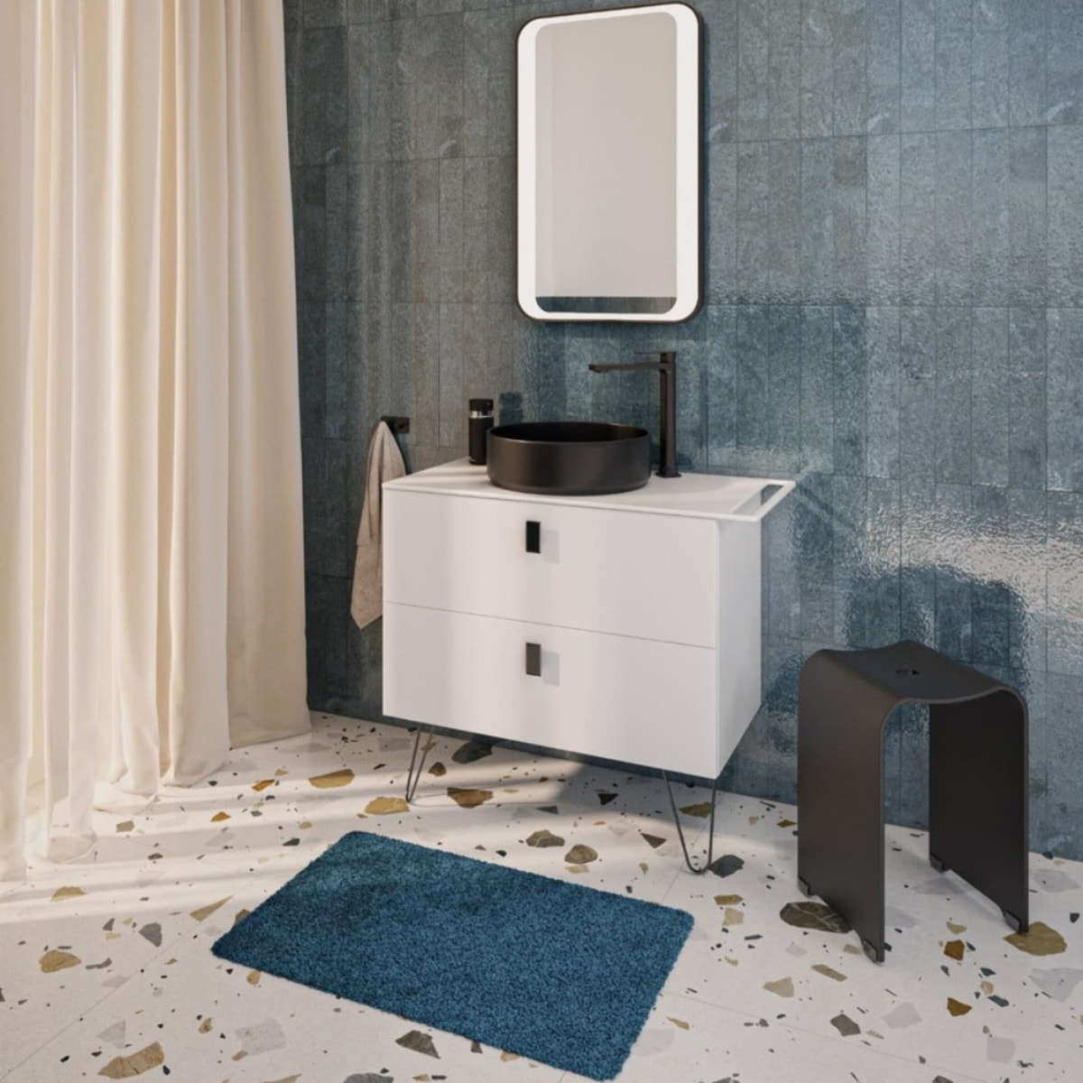 Patère murale adhésive double crochets en acier inoxydable, noir mat (HACEKNALEP2HMC)