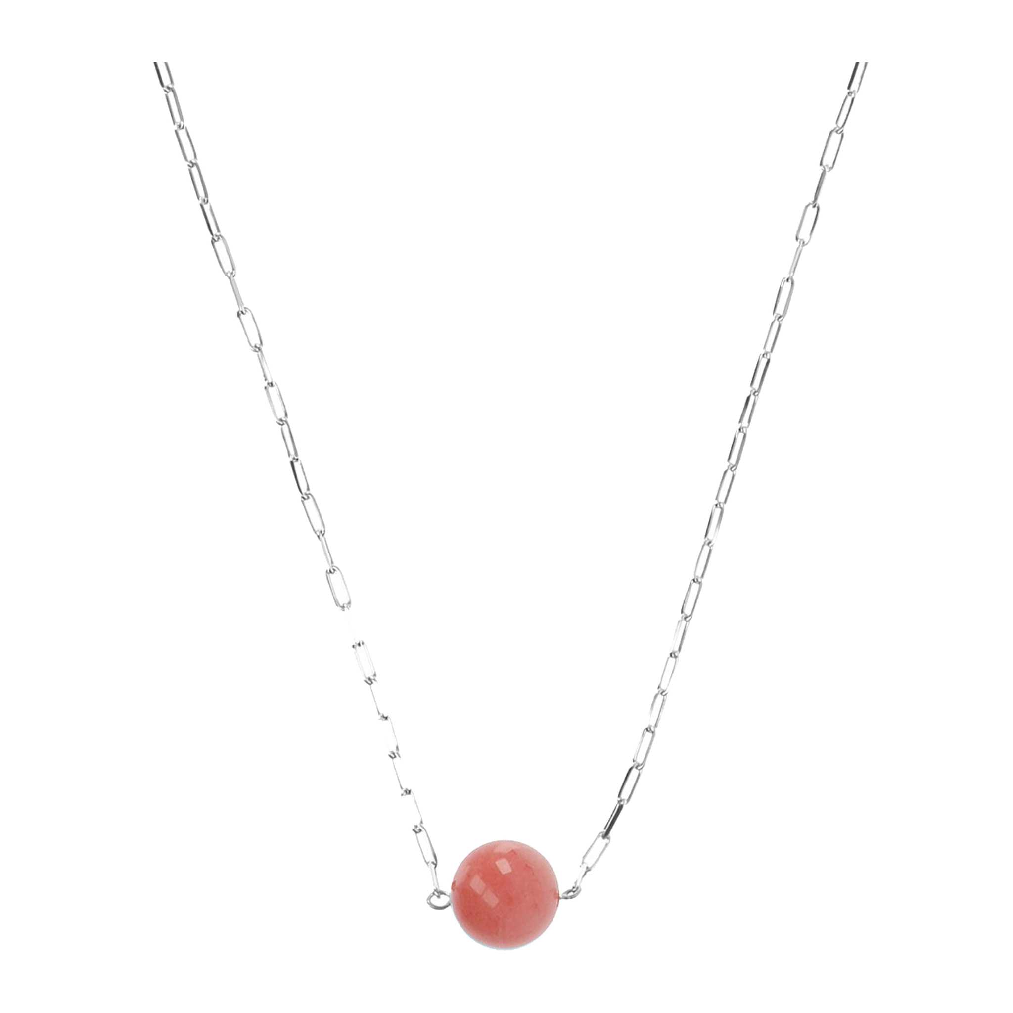 Collana Catena Forzatina con Pendente Sferico in Pietra Naturale Quarzite Rosa