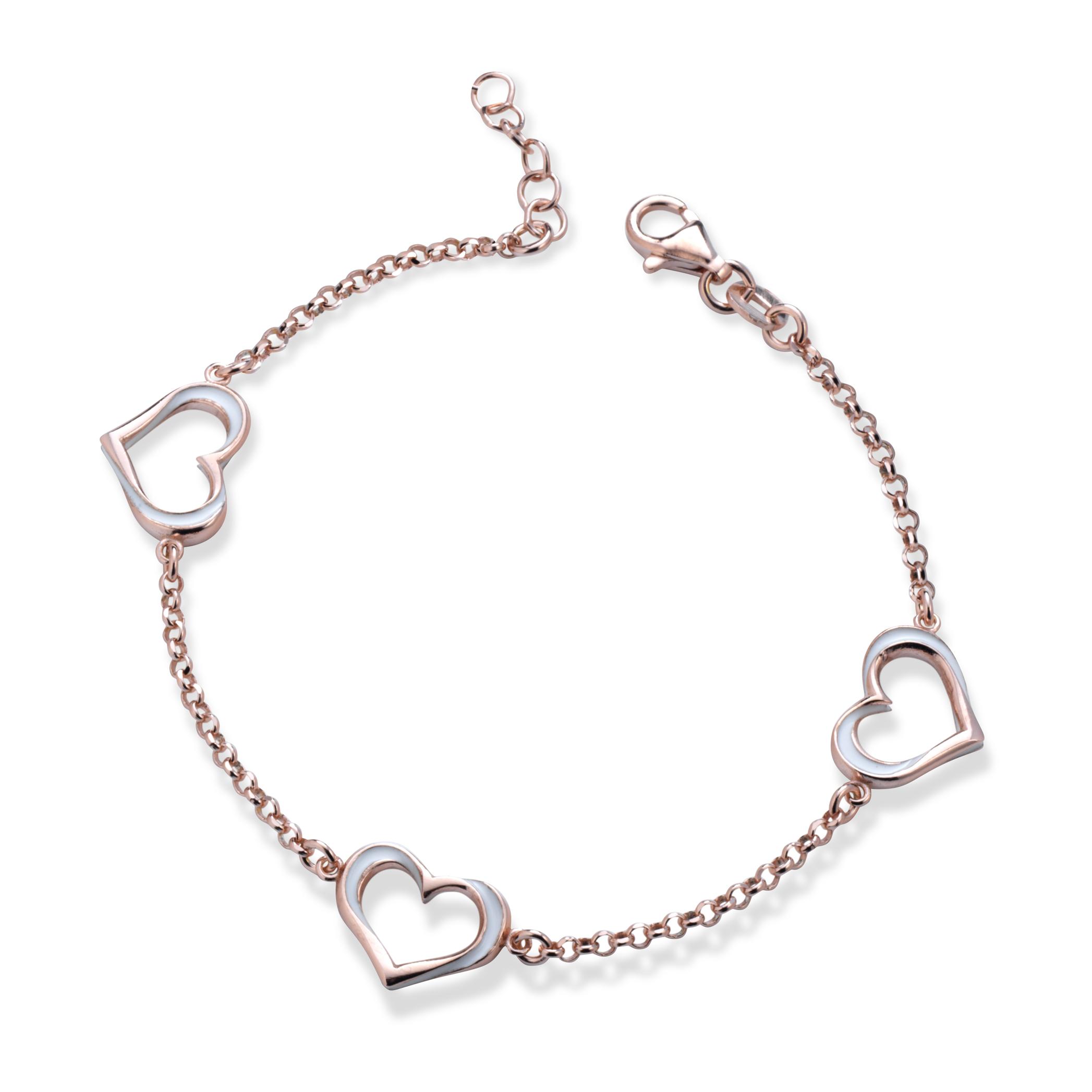 Bracciale Hiriwa 925 Cuore Argento Rosè Smaltato Bianco