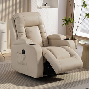 Sillón de Masaje Giratorio, Sillón Relax Reclinable con 8 Puntos de Masaje, Función Calefacción Lumbar, Mando a Distancia, Tapizado en PU, Reposapiés, Bolsillo Lateral, Función Basculante Crema
