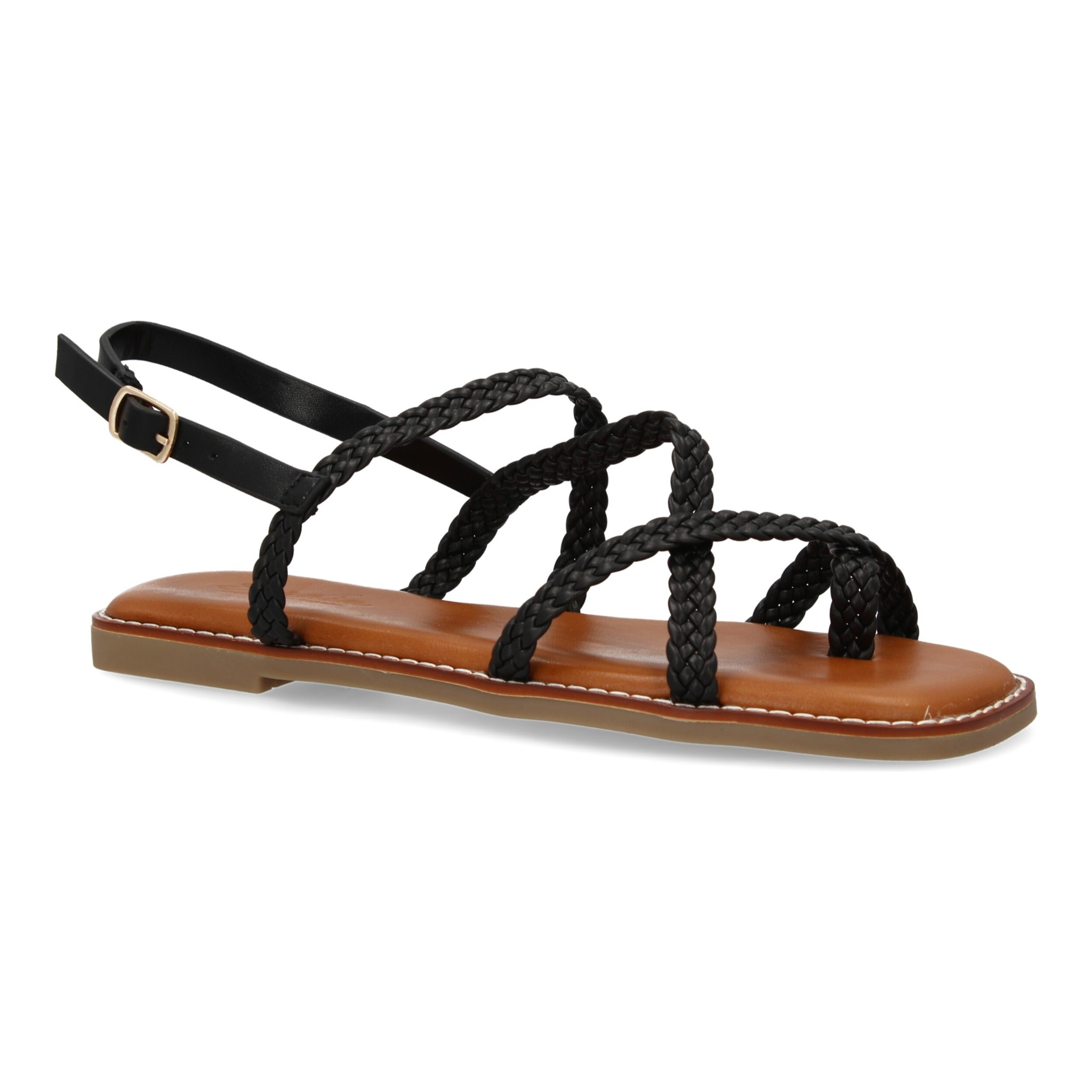 Sandalias planas de mujer, elegantes y comodas, diseño trenzado con cierre de hebilla ajustables