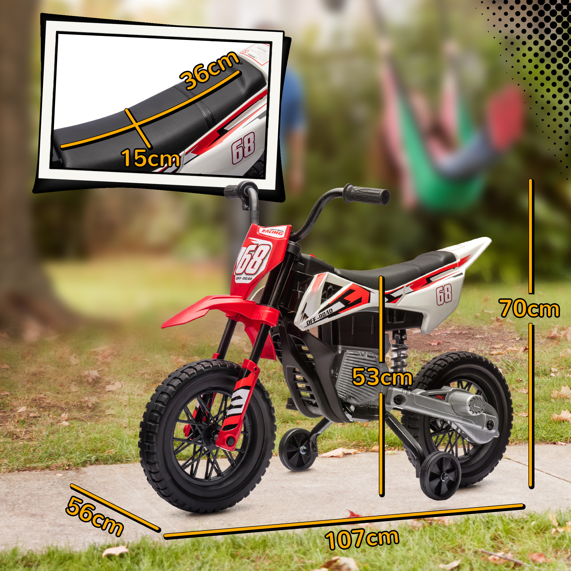 Moto Eléctrica para Niños de +3 Años, Moto Eléctrica Infantil con Batería 12V, Música, Velocidad 2,4-5 km/h y Ruedas Auxiliares Desmontables, Carga 30 kg, Rojo