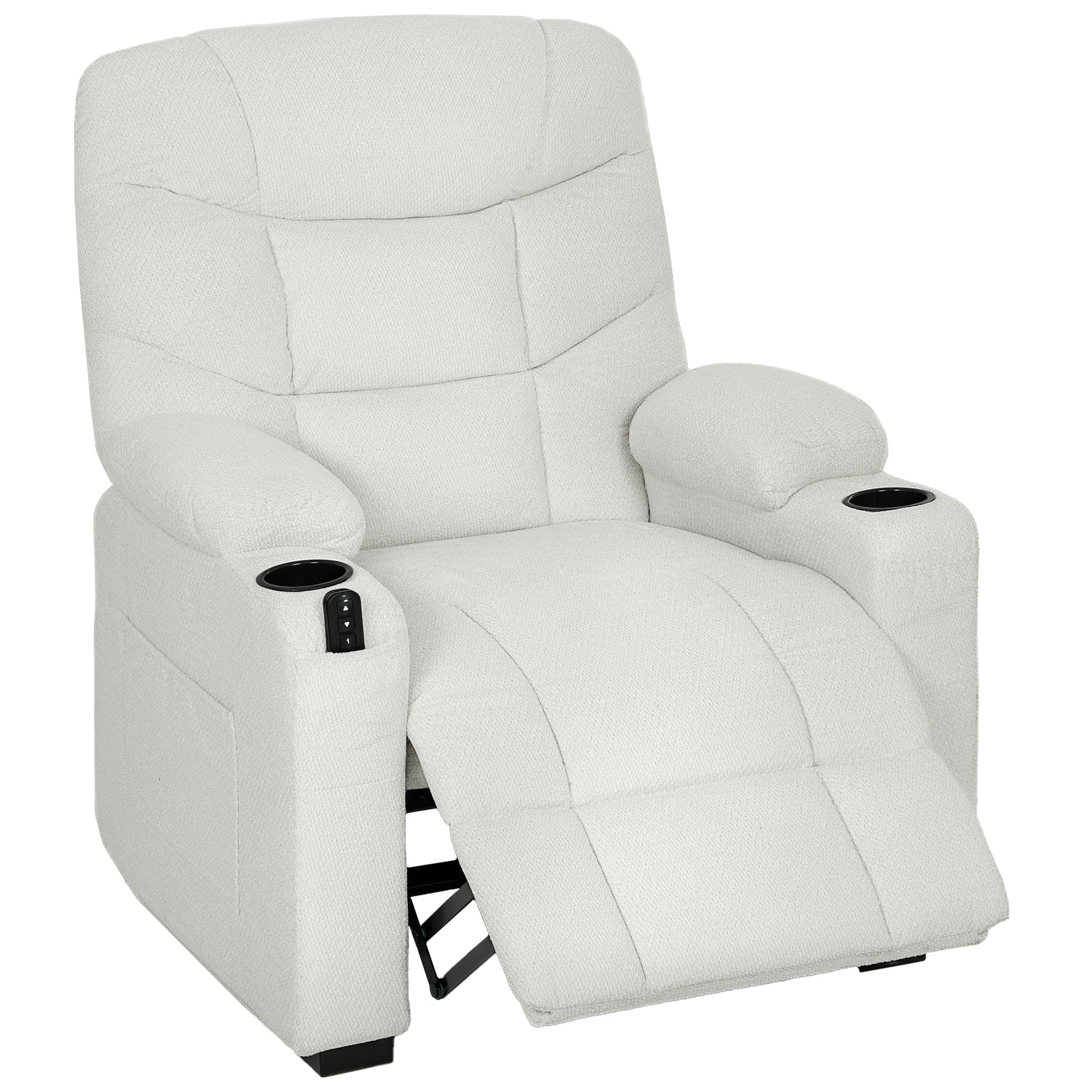 Sillón Relax Reclinable Eléctrico, Sillón Reclinable Silencioso con Función Memoria, Reposapiés, Mando a Distancia, Bolsillos Laterales, Portavasos y Puerto USB, para Dormitorio, Salón, Crema