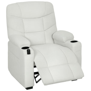 Sillón Relax Reclinable Eléctrico, Sillón Reclinable Silencioso con Función Memoria, Reposapiés, Mando a Distancia, Bolsillos Laterales, Portavasos y Puerto USB, para Dormitorio, Salón, Crema