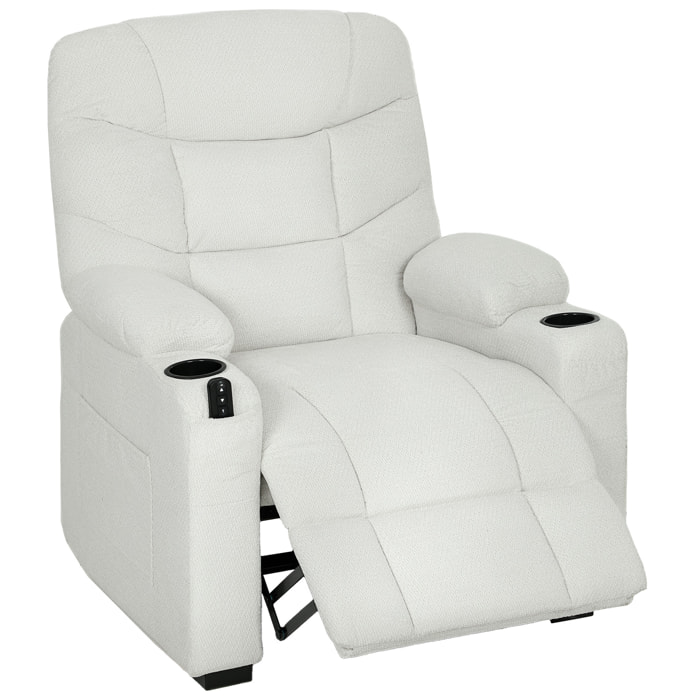 Sillón Relax Reclinable Eléctrico, Sillón Reclinable Silencioso con Función Memoria, Reposapiés, Mando a Distancia, Bolsillos Laterales, Portavasos y Puerto USB, para Dormitorio, Salón, Crema