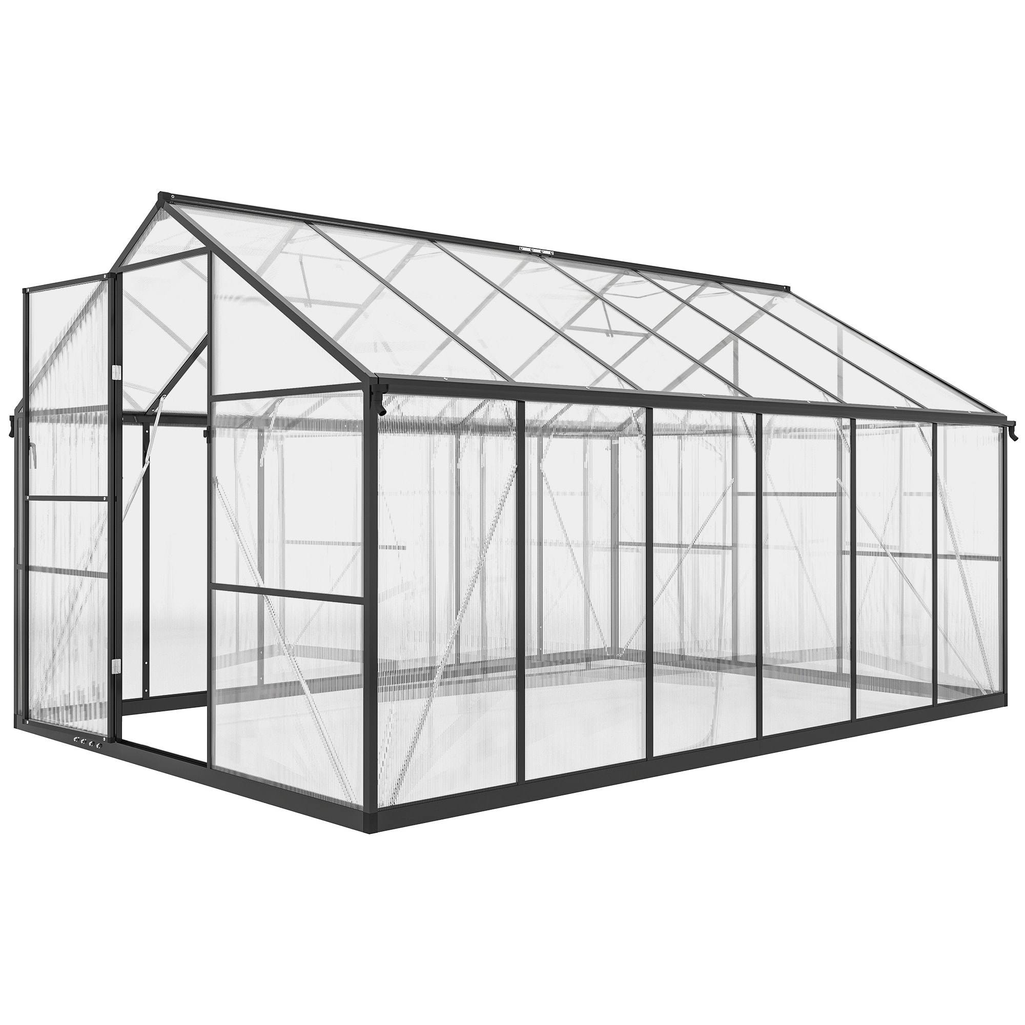 Serre de jardin 8,45 m² aluminium avec parois polycarbonate porte 2 lucarnes