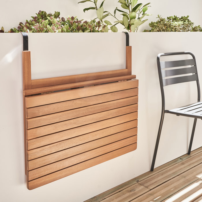 Table d'appoint rabattable bois d'acacia pour balcon BRAGANCE 70X50CM