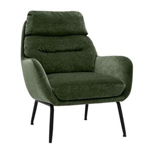 Fauteuil en tissu effet velours vert kaki et métal noir BENI