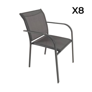 Table de jardin extensible aluminium effet bois + 8 assises NASHVILLE 240 + AMARA