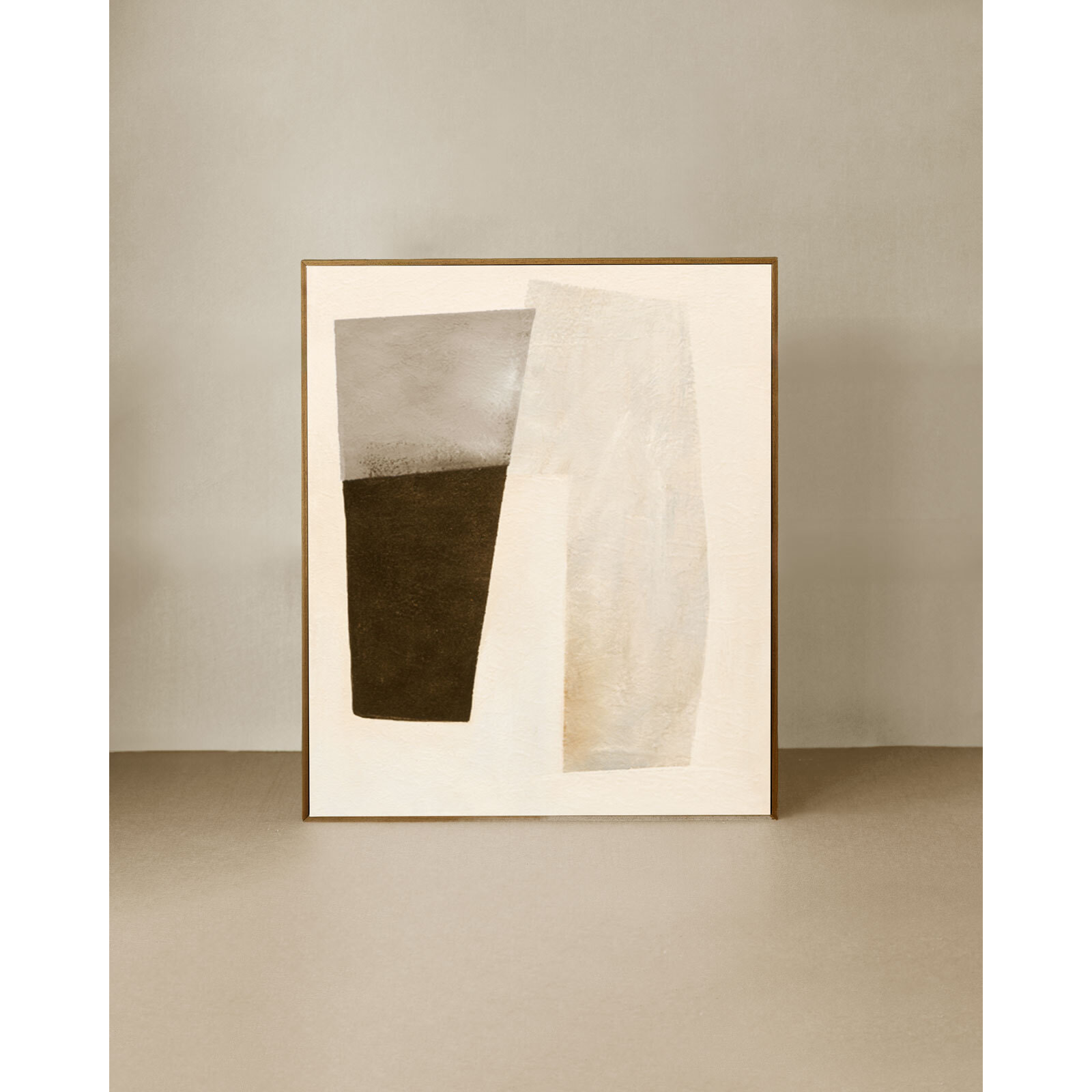 Tableau beige et noir décoratif sur coton avec cadre en bois peint à la main à la peinture à l'huile en différentes tailles