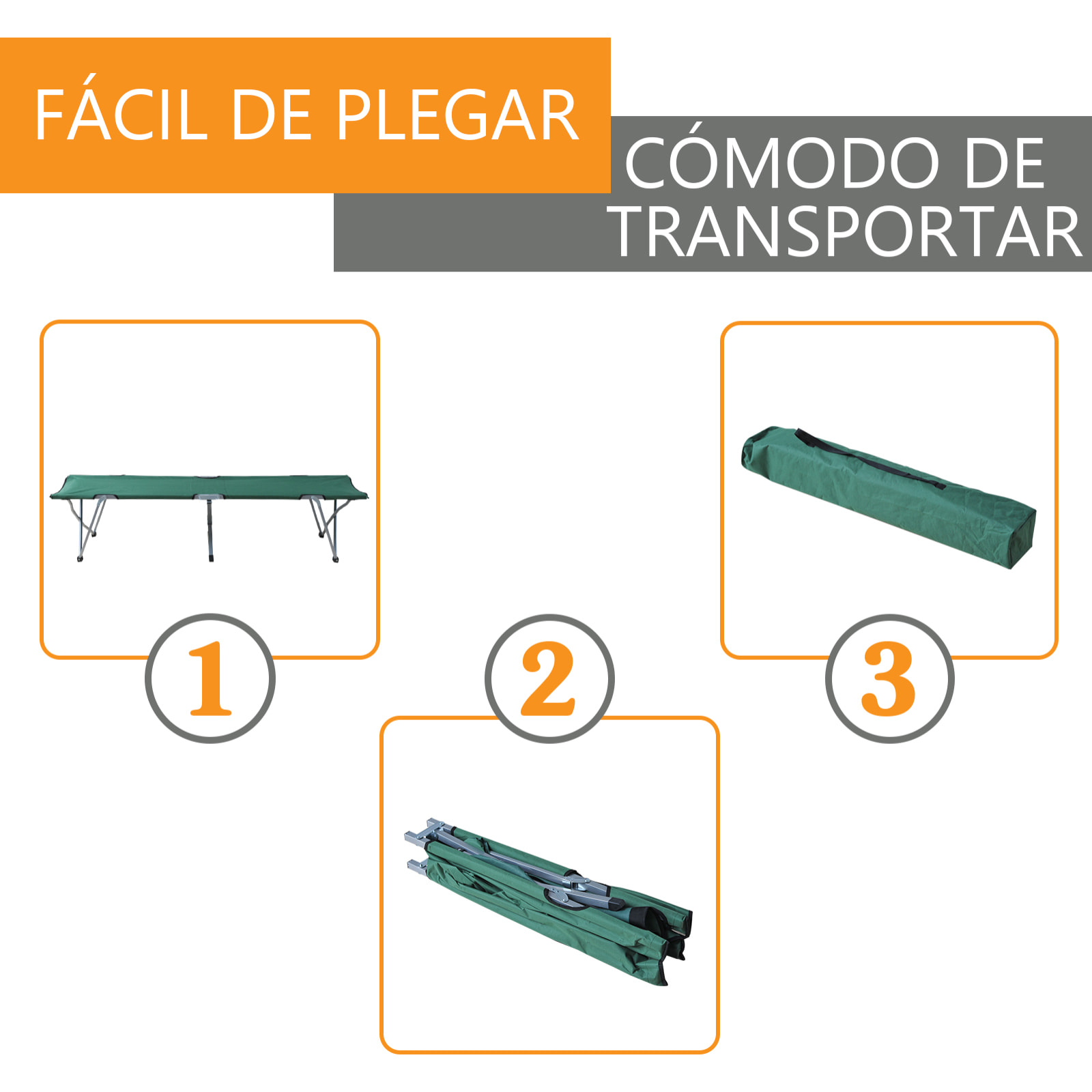 Cama de Camping Plegable Cama de Acampada con Marco Metálico Carga 136 kg para Playa Senderismo 193x64x40 cm Verde