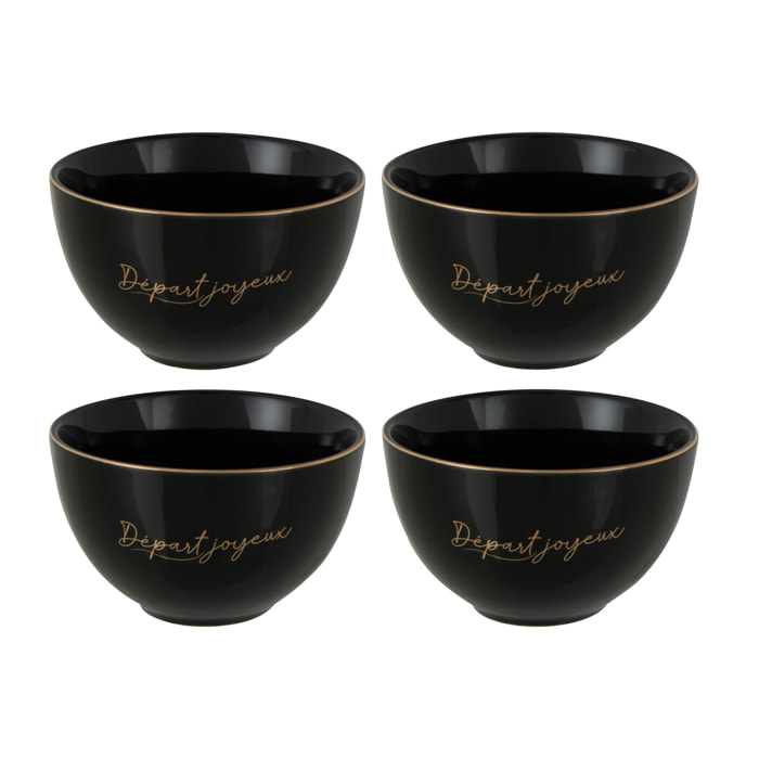 J-Line bol 'Départ Joyeux' - porcelaine - noir/or - small - 4 pcs