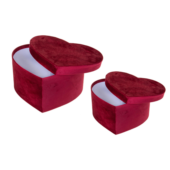 Set di 2 Scat.Cuore 27+25 Cm Velluto - Pezzi 1 - 27X14X23,5cm - Colore: Rosso - Bianchi Dino - Decorazioni Varie