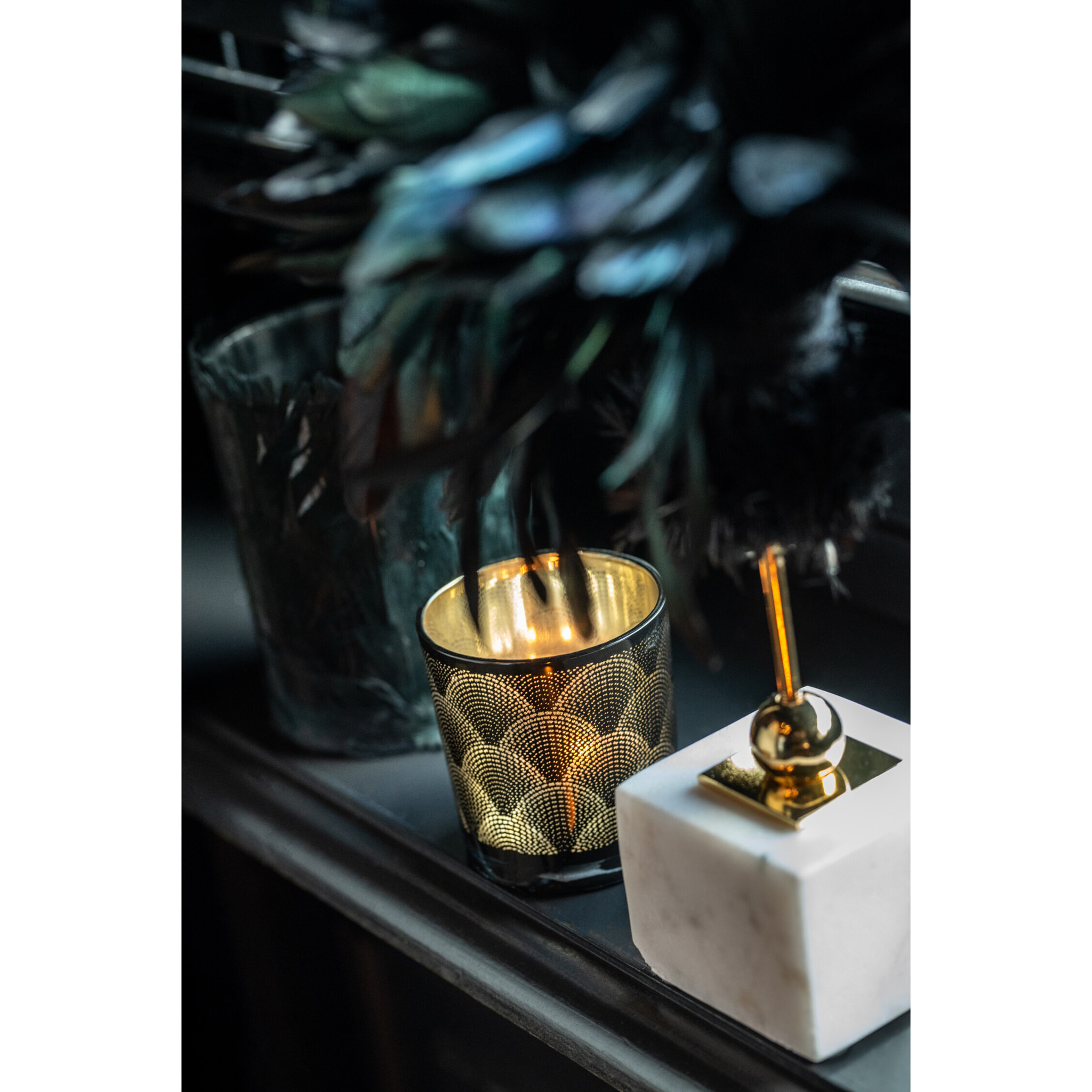 J-Line photophore Plumes - verre - noir - large - 2 pcs