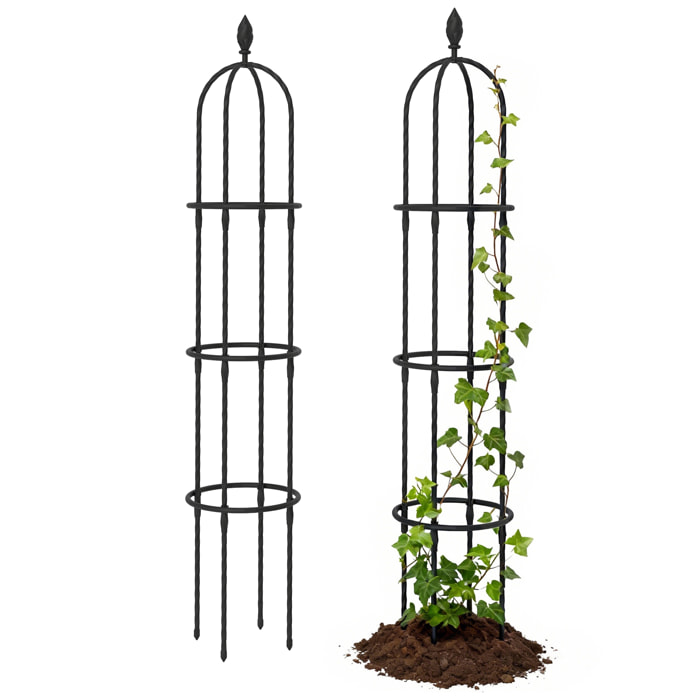 Juego de 2 Obeliscos de Jardín de Acero, 1,74 m, Enrejados para Plantas Trepadoras, Rosas, Frutas, Verduras, Soportes Decorativos para Exterior, Patio, Terraza, Negro