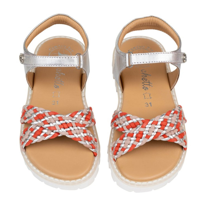 Sandalia Sport Piel Natural. Velcro/Trenza