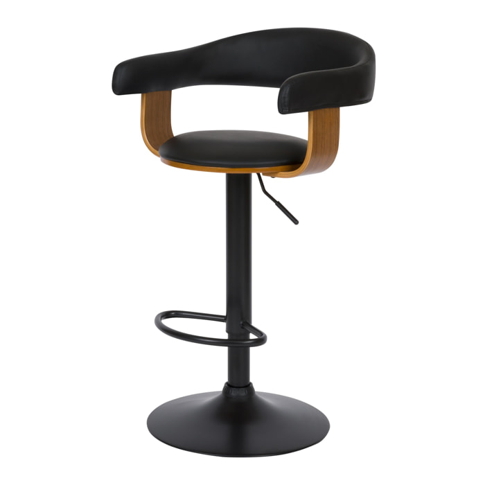 Chaise de bar noire Harold avec accoudoirs 62/84 cm